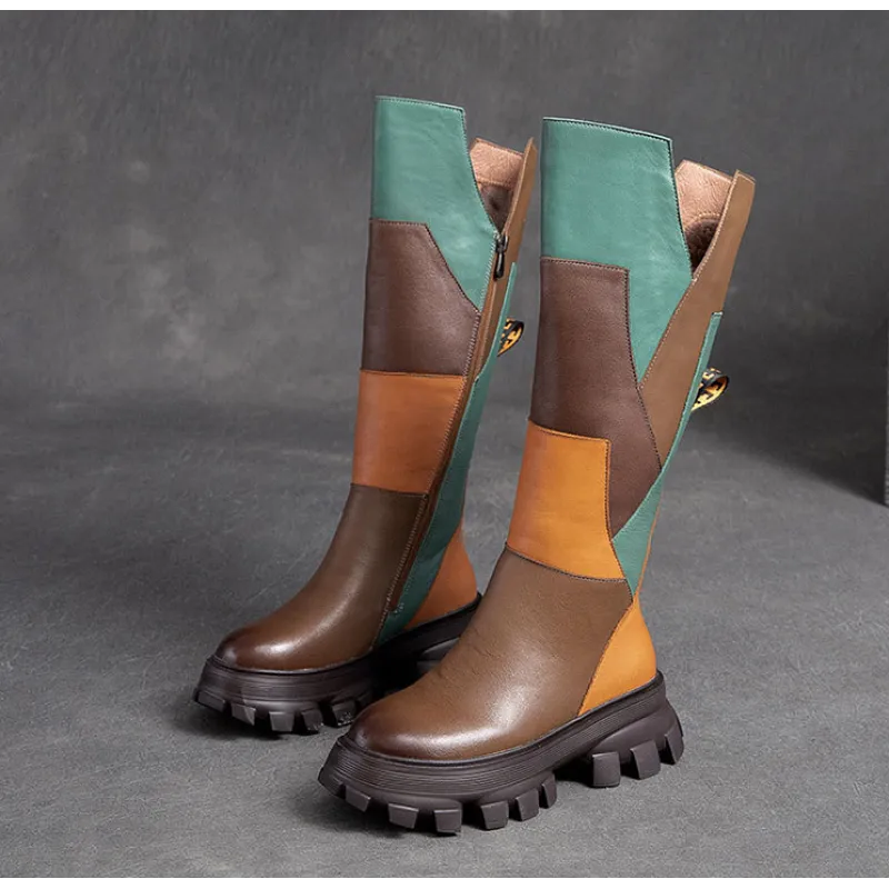 Cnkiwis Color Block Boots Brown 30395