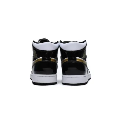 PK Jordan 1 Mid Patent Black White Gold, 852542-007 02