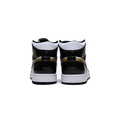 PK Jordan 1 Mid Patent Black White Gold, 852542-007 02