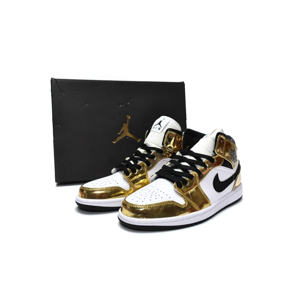 PK Jordan 1 Mid Metallic Gold Black White (GS), DC1420-700