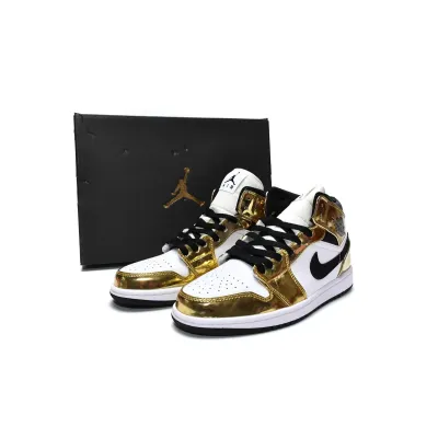 PK Jordan 1 Mid Metallic Gold Black White (GS), DC1420-700 01