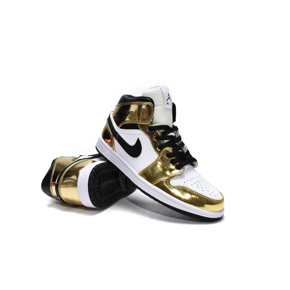 PK Jordan 1 Mid Metallic Gold Black White (GS), DC1420-700