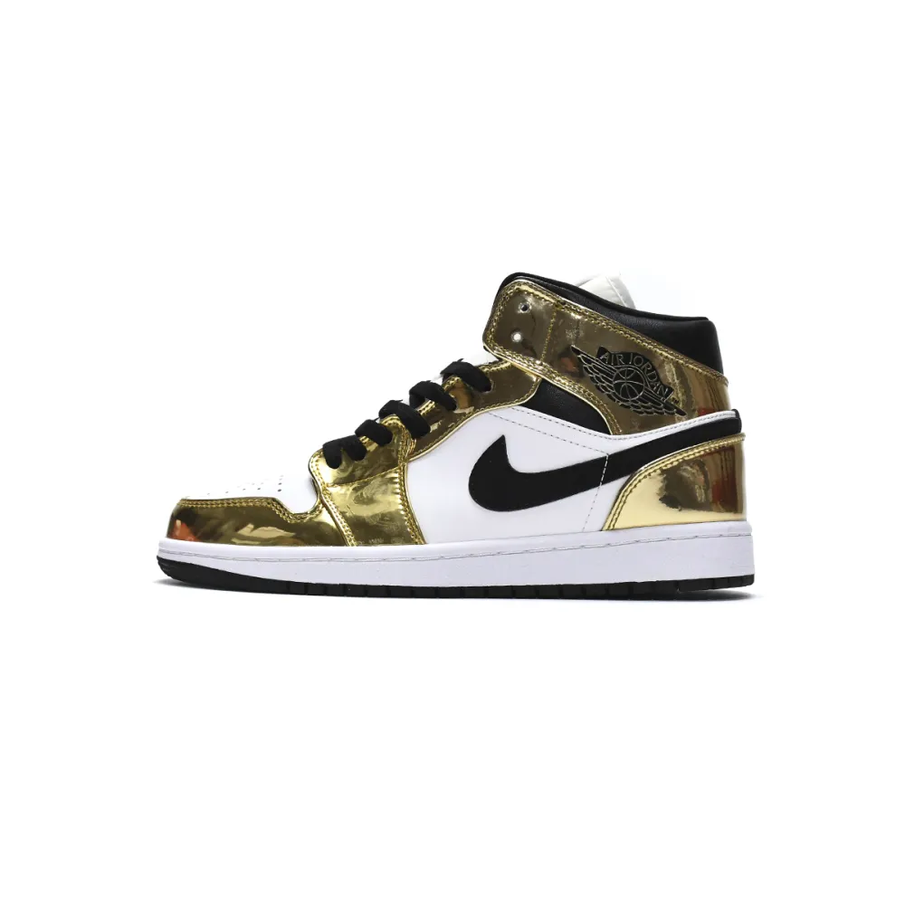 PK Jordan 1 Mid Metallic Gold Black White (GS), DC1420-700