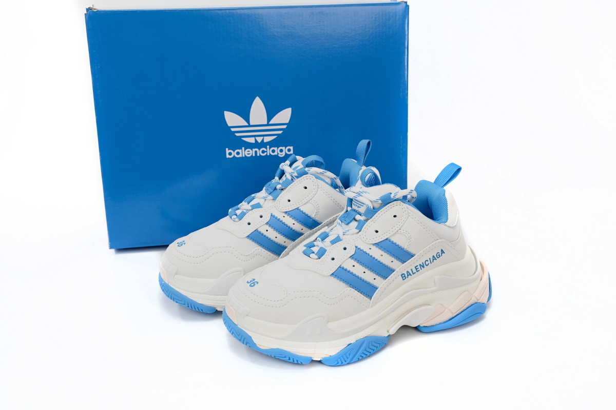  Perfectkicks Perfectkicks adidas x Balenciaga Triple S White And Blue Bars, 712764 W2ZB3 9040