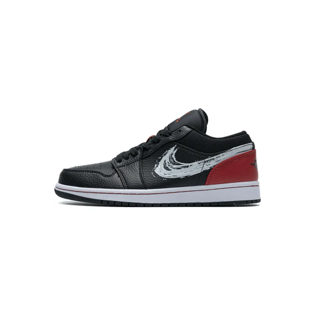 PK Jordan 1 Low Brushstroke Swoosh Black, DA4659-001