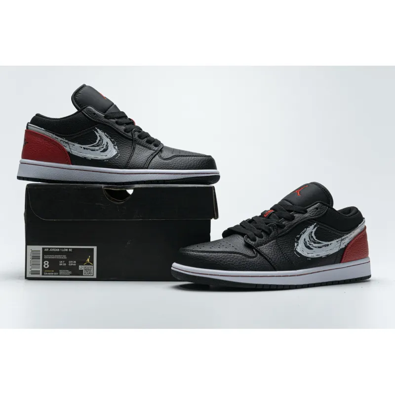 PK Jordan 1 Low Brushstroke Swoosh Black, DA4659-001