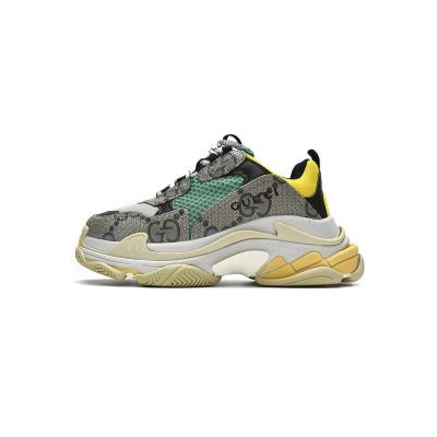 PK Gucci x Balenciaga The Hacker Project Triple S Beige Green Yellow 01