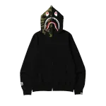 BAPE Shark Full Zip Hoodie Camo Hood Black,0039 100000106SFZH BLAC