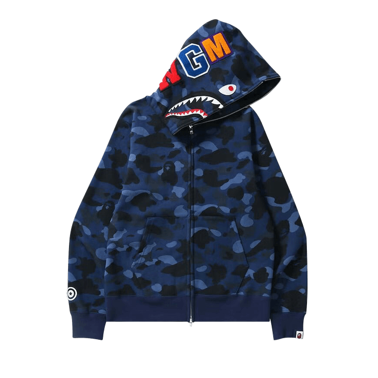  BAPE Color Camo Shark Full Zip Hoodie Navy,1J20 115 003 NAVY