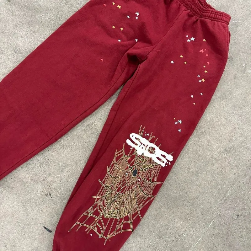 PK Sp5der Logo Maroon Sweatpants