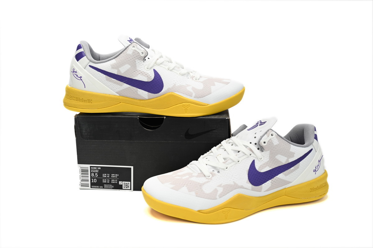 PK Kobe 8 Low White/Purple-Yellow,555035-101