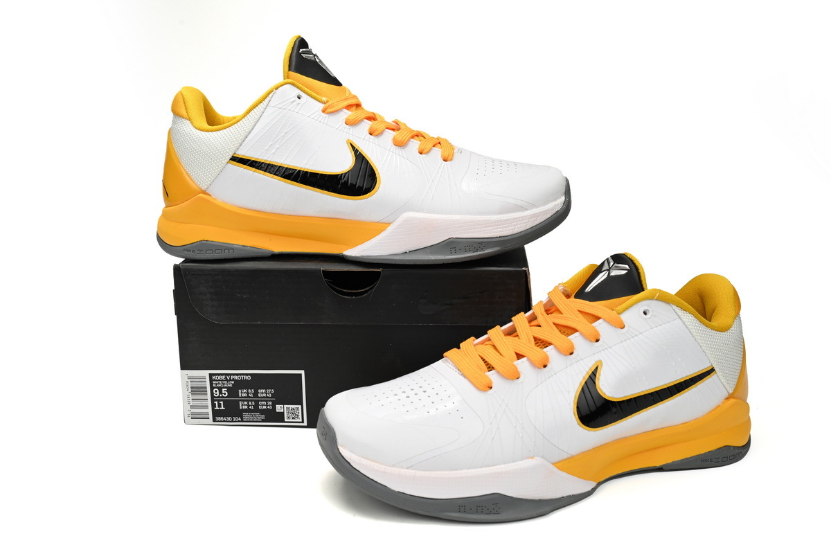 PK New Sale Nike Zoom Kobe 5 V X White Black Yellow Shoes,386430-104