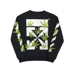  Off White Hoodie Embroidered leaf round neck hoodie black and white