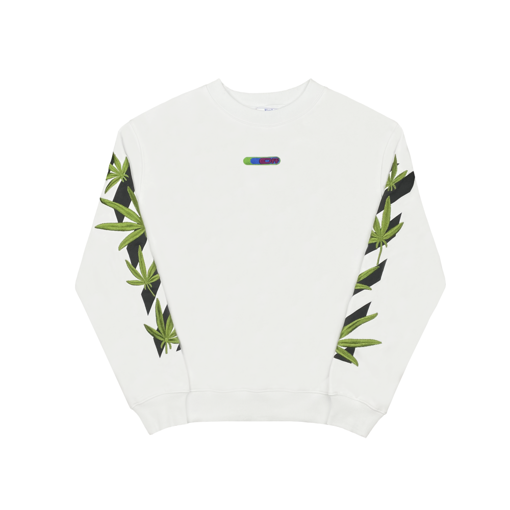  Off White Hoodie Embroidered leaf round neck hoodie black and white