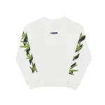 Off White Hoodie Embroidered leaf round neck hoodie black and white