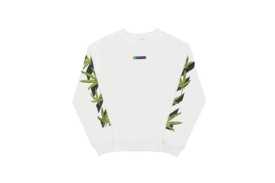  Off White Hoodie Embroidered leaf round neck hoodie black and white 02