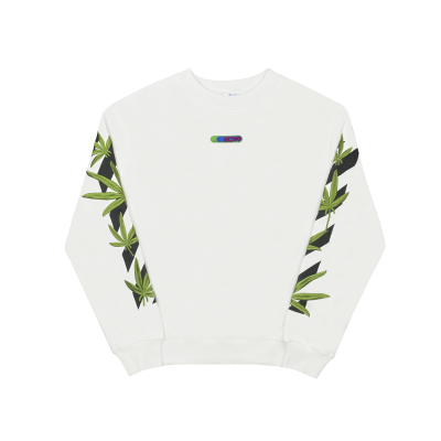  Off White Hoodie Embroidered leaf round neck hoodie black and white 02