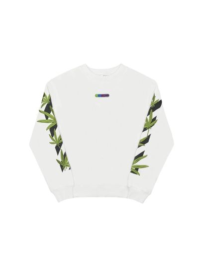  Off White Hoodie Embroidered leaf round neck hoodie black and white 02