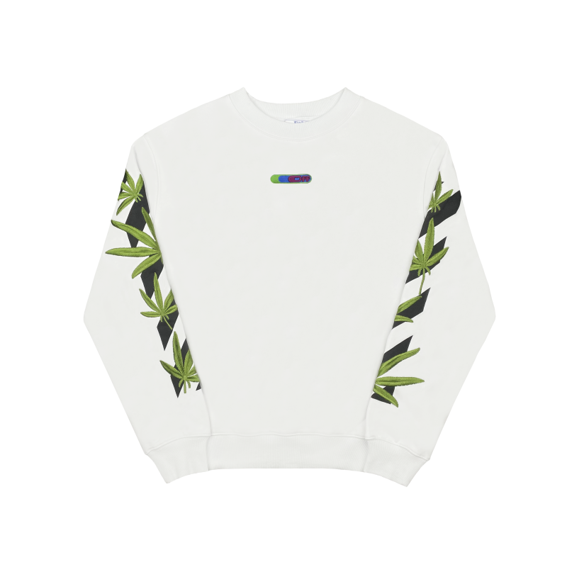  Off White Hoodie Embroidered leaf round neck hoodie black and white