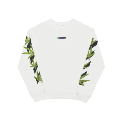 Off White Hoodie Embroidered leaf round neck hoodie black and white 02