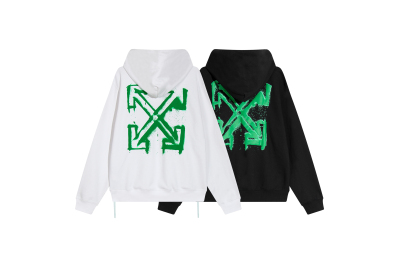 Off White Hoodie Green spray painted 01