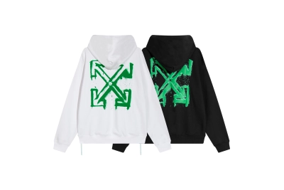 Off White Hoodie Green spray painted 01