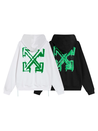 Off White Hoodie Green spray painted 01
