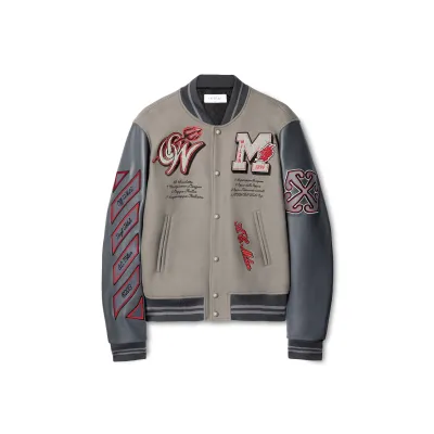 PKGoden Off White Jacket AC Milan Co branded Heavy Industry Embroidery，S016 01