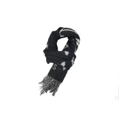 Louis Vuitton Unisex couple's style double-sided knitted flower tassle scarf Large print black 01