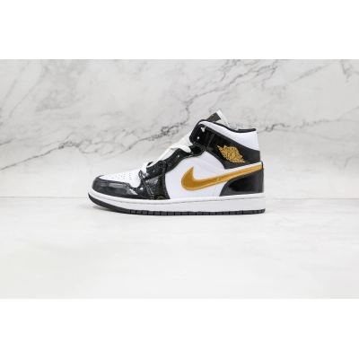 Air Jordan 1 Mid SE Black Gold Patent Leather 01