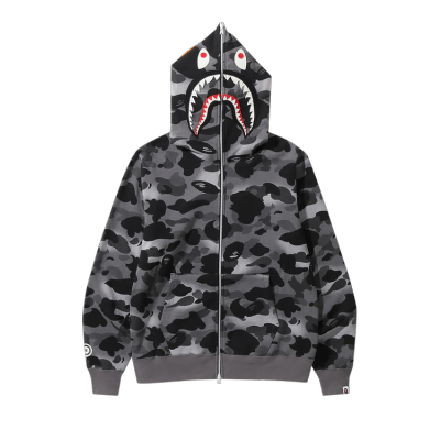 BAPE Grid Camo Shark Full Zip Hoodie Black 01