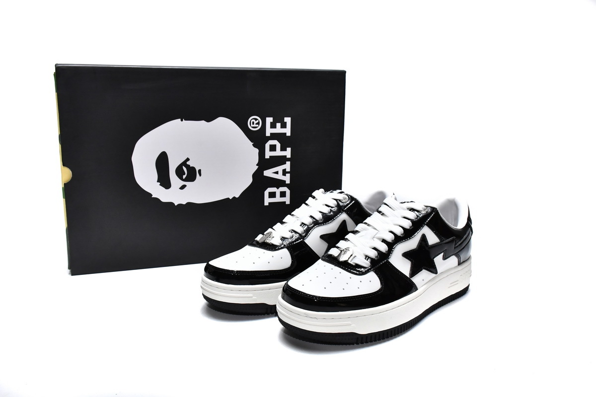 PKGoden A Bathing Ape Bape Sk8 Sta Low White Black，1G70-109-0001