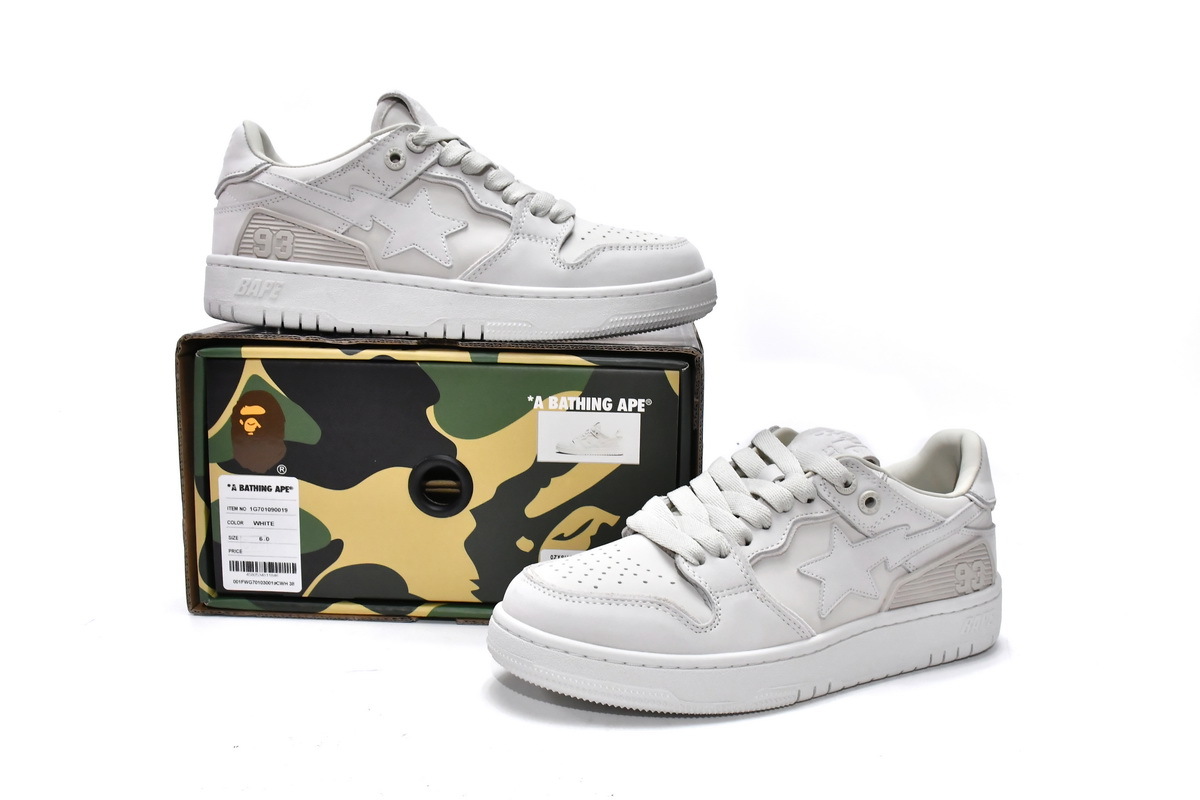 PKGoden A Bathing Ape Bape Sk8 Sta Low All White,1G70-109-0019