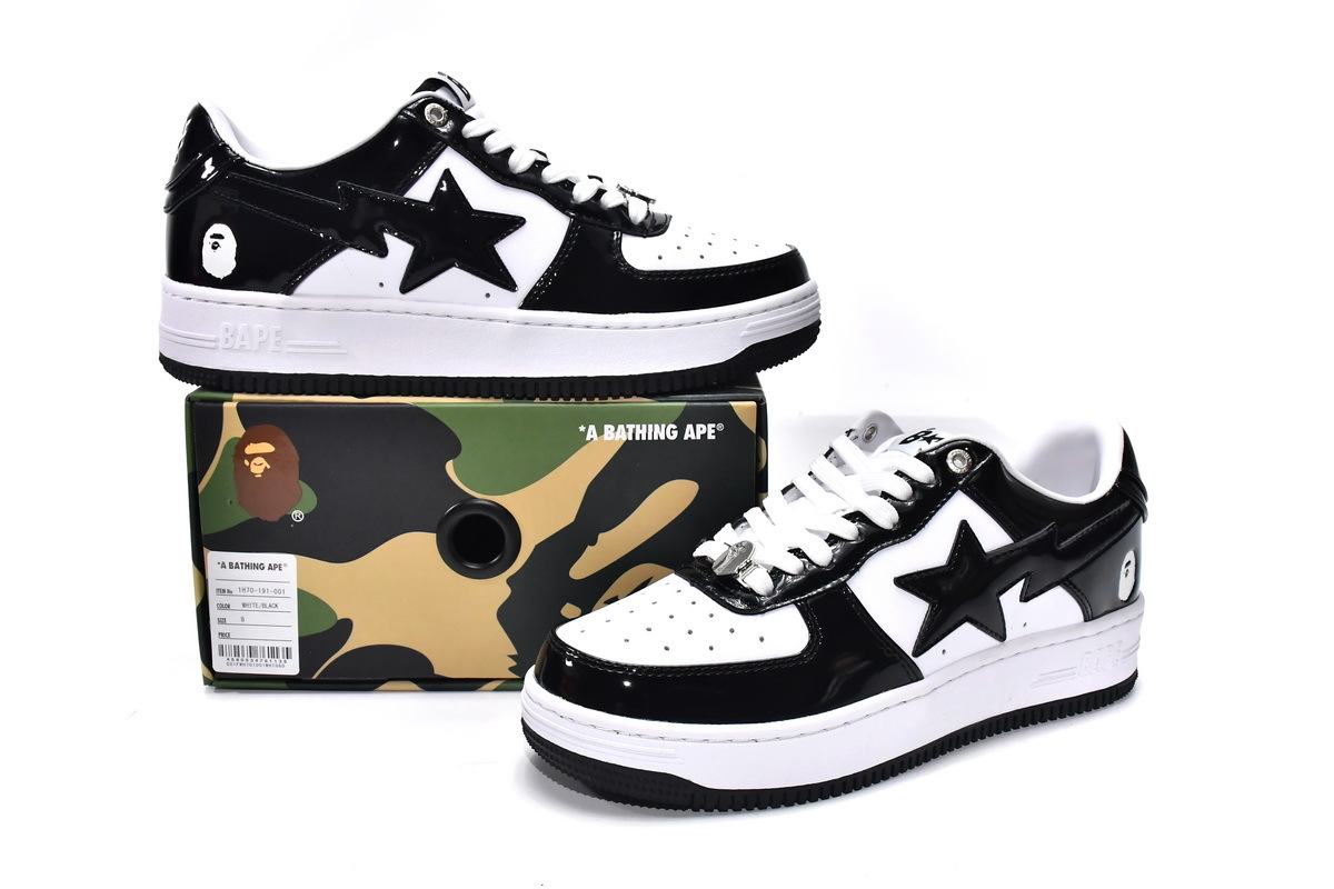 BMLin A Bathing Ape Bape Sta Low Black White 1H70-191-001 