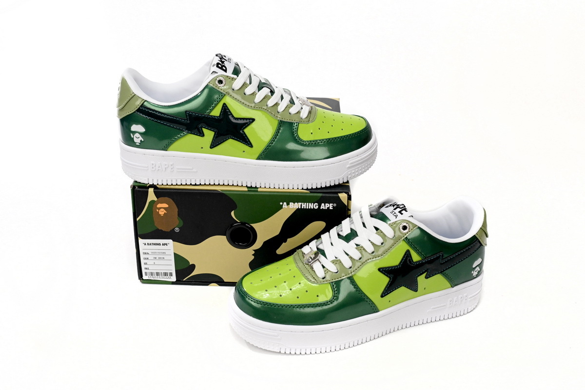 BMLin A Bathing Ape Bape Sta Low Black Green Mirror Surface,1H20 190 046