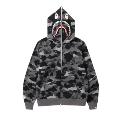 BAPE Grid Camo Shark Full Zip Hoodie Black 01