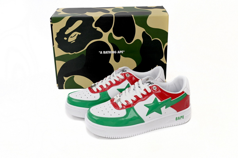 A Bathing Ape Bape Sta Low Red, white, and Green