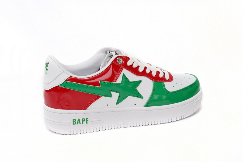 A Bathing Ape Bape Sta Low Red, white, and Green