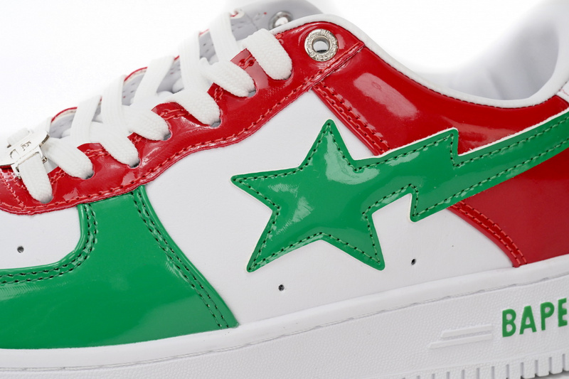 A Bathing Ape Bape Sta Low Red, white, and Green