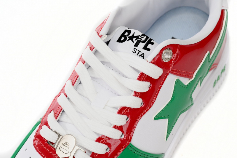 A Bathing Ape Bape Sta Low Red, white, and Green