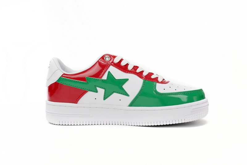 A Bathing Ape Bape Sta Low Red, white, and Green