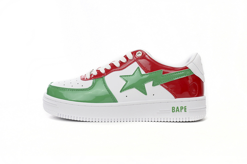 A Bathing Ape Bape Sta Low Red, white, and Green