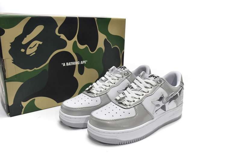 A Bathing Ape Bape Sta Low White Grey Mirror Surface