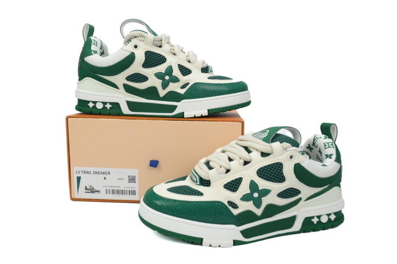 Louis Vuitton Leather lace up Fashionable Board Shoes White Green