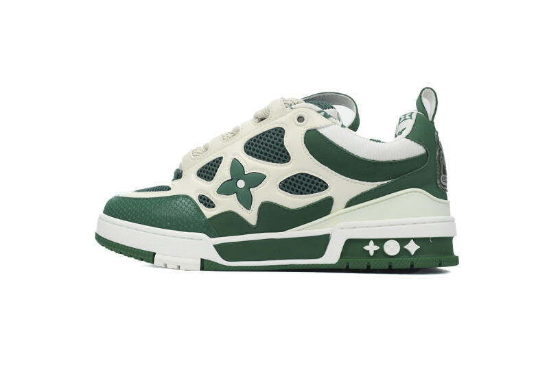 Louis Vuitton Leather lace up Fashionable Board Shoes White Green