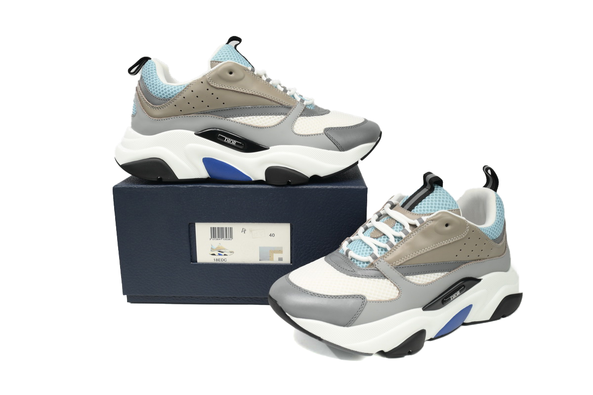 Dior White, Blue, & Black 'B22' Sneakers Rice Grey Blue