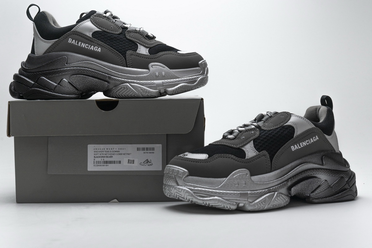 Balenciaga Triple S Black Grey Silver 483546 W06F1 0841 ??
