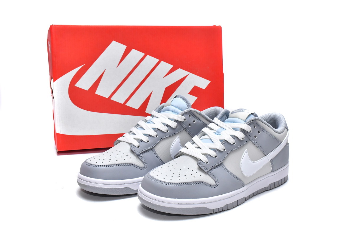 grey and white dunks