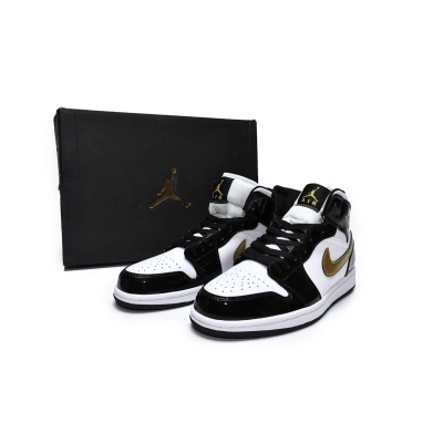 Air Jordan 1 Mid SE Black Gold Patent Leather 852542-007 01