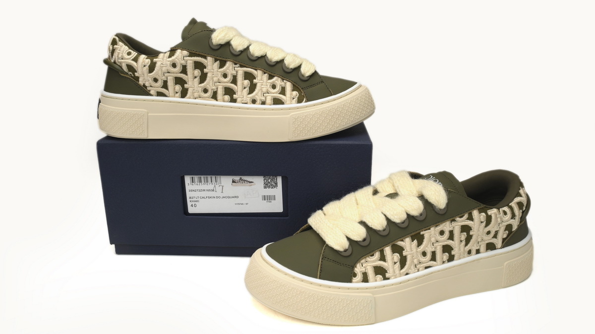 dior b33 sneaker khaki smooth calfskin oblique raised rmbroidery women
